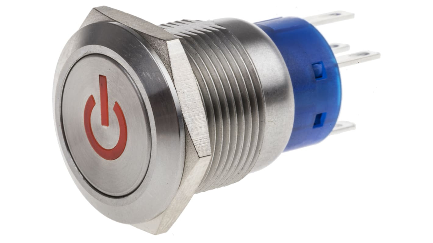 RS PRO Illuminated Push Button Switch, Latching, Panel Mount, 19mm Cutout, SPDT, Red LED, 250V ac, IP67