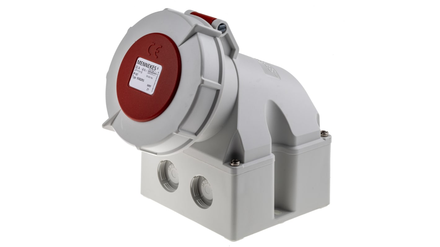 MENNEKES IP67 Red Wall Mount 3P + N + E 25 ° Industrial Power Socket, Rated At 32A, 400 V