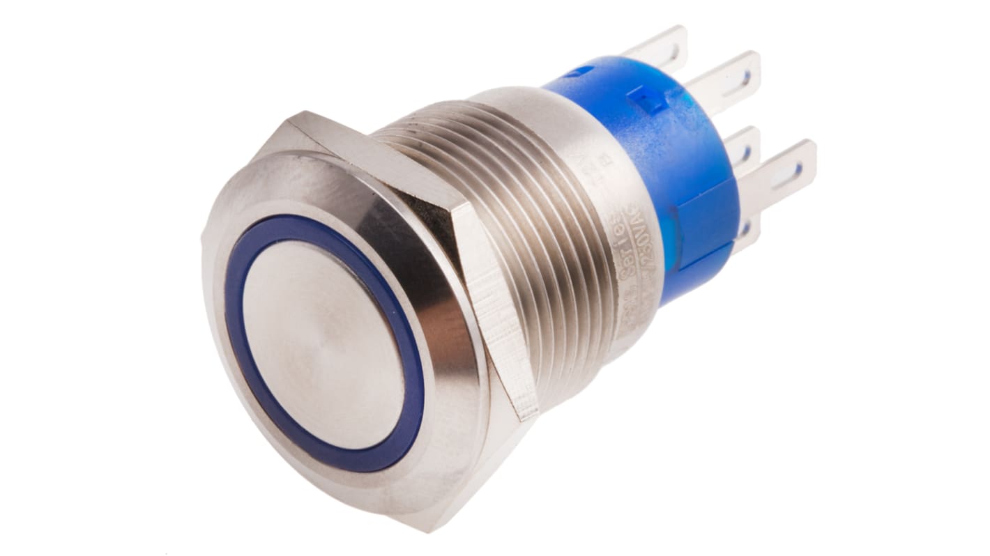 Interruttore a pulsante RS PRO, Momentaneo, DPDT, luminoso, 5 A, IP67 Montaggio a pannello