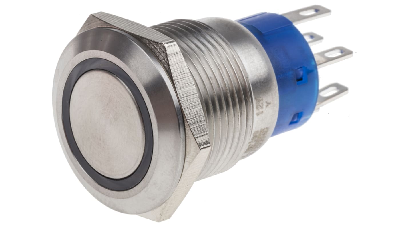 RS PRO Illuminated Push Button Switch, Momentary, Panel Mount, 19.2mm Cutout, SPDT, White LED, 250V ac, IP67