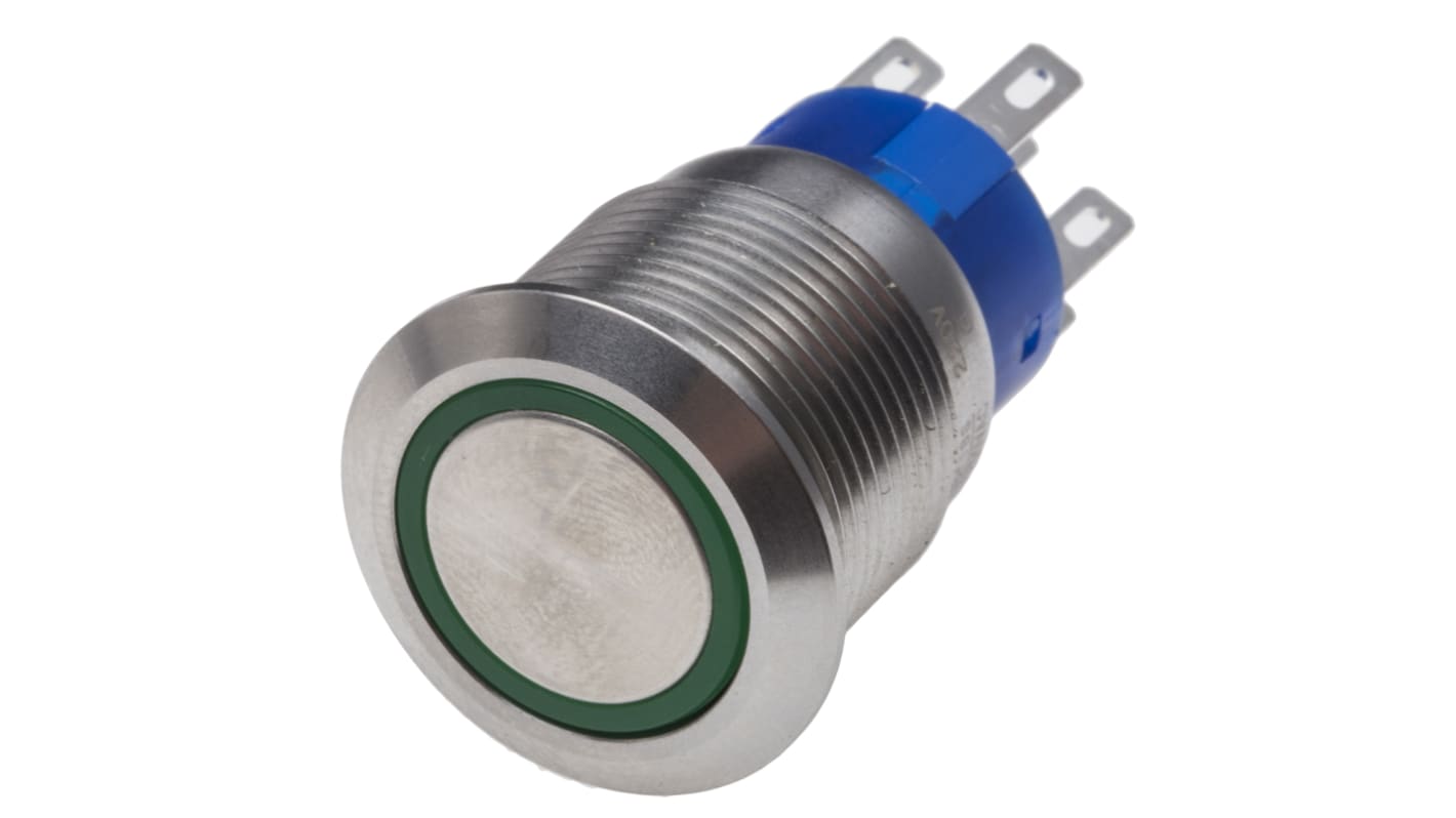 RS PRO Illuminated Push Button Switch, Latching, Panel Mount, 19.2mm Cutout, DPDT, Blue LED, 250V ac, IP67