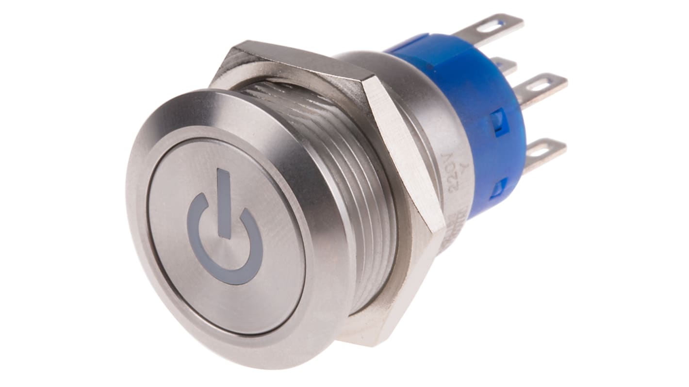 RS PRO Illuminated Push Button Switch, Latching, Panel Mount, 19mm Cutout, DPDT, Yellow LED, 250V ac, IP67