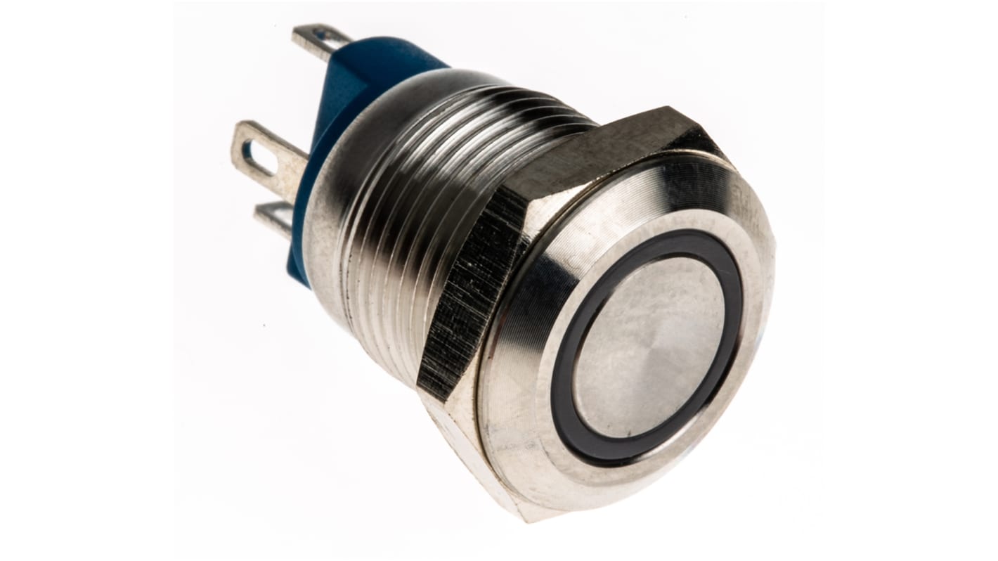 RS PRO Illuminated Push Button Switch, Momentary, Panel Mount, 12mm Cutout, SPST, Blue LED, 12V ac/dc, IP65, IP67