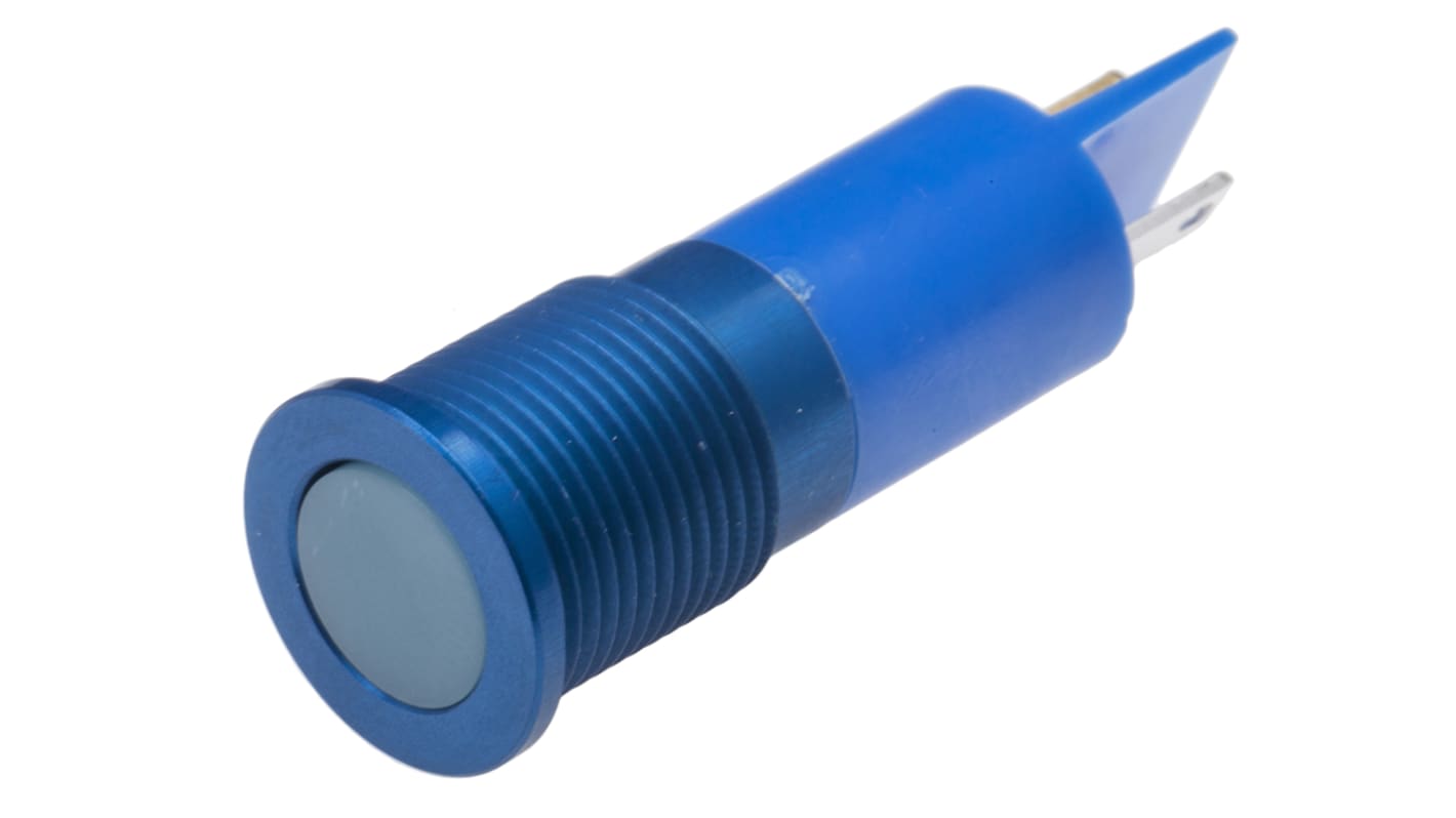 RS PRO Blue Panel Mount Indicator, 220V ac, 14mm Mounting Hole Size, Faston, Solder Lug Termination, IP67