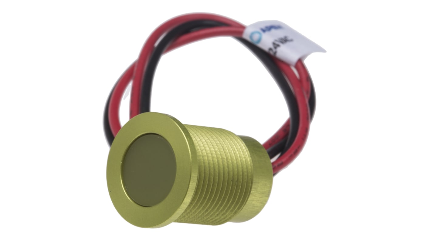 RS PRO Yellow Panel Mount Indicator, 220V ac, 14mm Mounting Hole Size, Lead Wires Termination, IP67