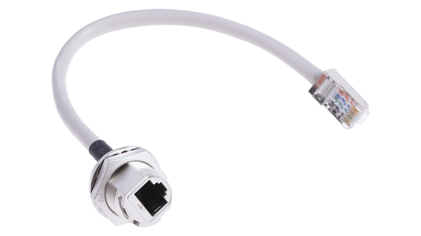 RS PRO Cat5e Male RJ45 to Female RJ45 Ethernet Cable, STP, Grey, 200mm