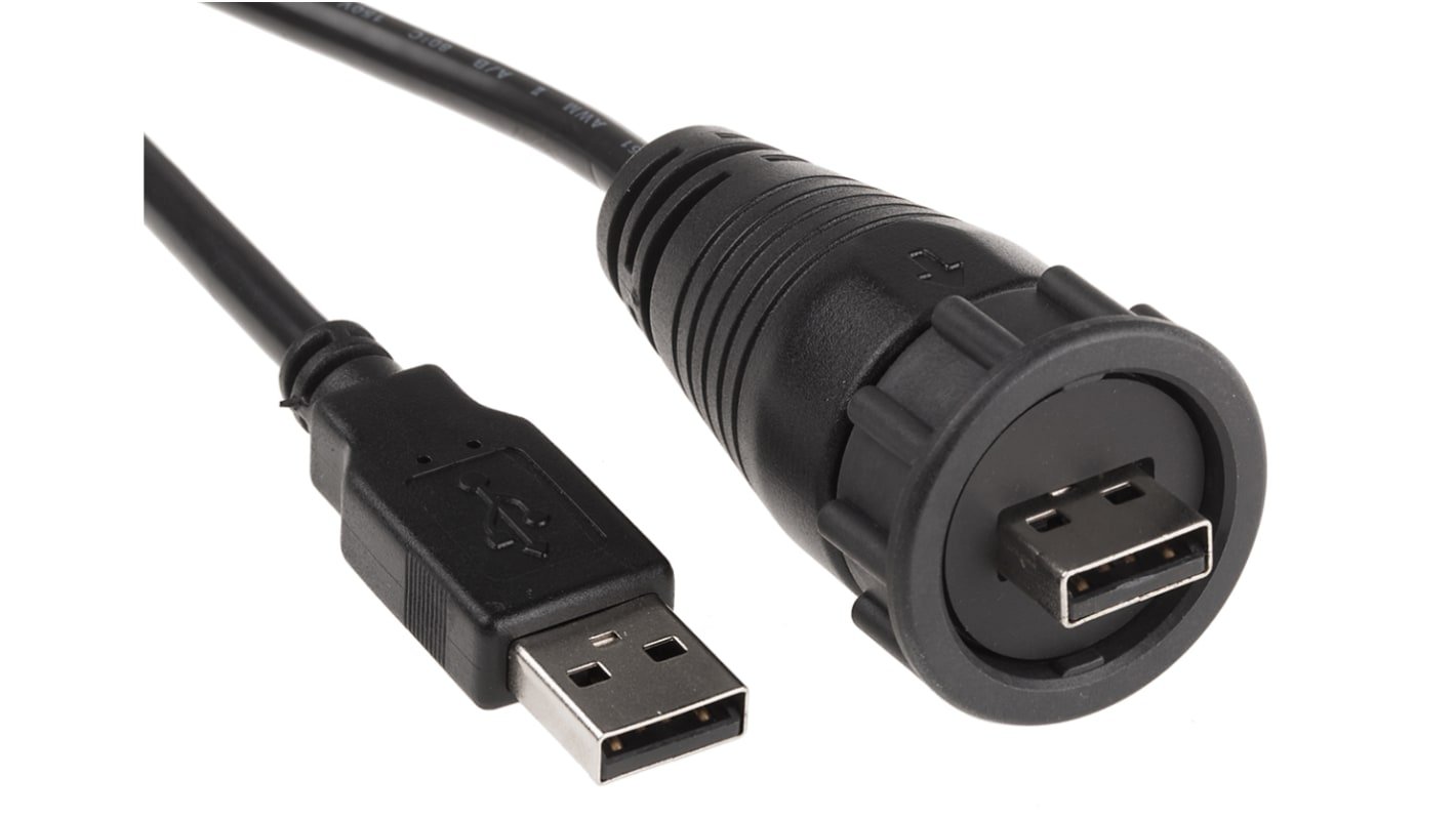 RS PRO USB-kabel, Sort, USB A til USB A, 2.1m