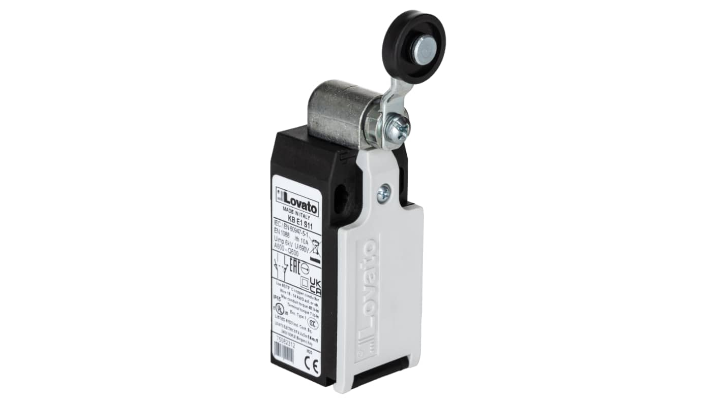 Lovato K Endschalter, Rollenhebel, SPST-NC, SPST-NO, Schließer/Öffner, IP20, IP65, Thermoplast, 10A Anschluss 1/2 in NPT