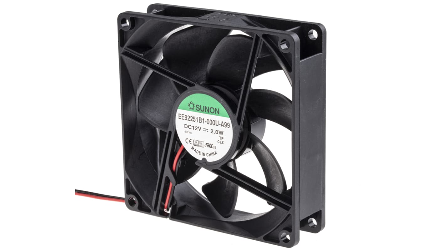 Sunon EE Series Axial Fan, 12 V dc, DC Operation, 87.5m³/h, 2W, 165mA Max, 92 x 92 x 25mm