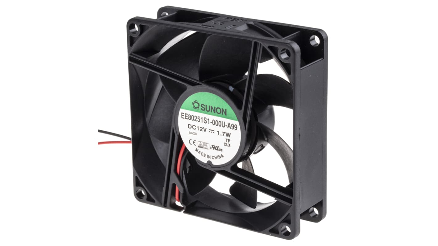 Sunon EE Series Axial Fan, 12 V dc, DC Operation, 41cfm, 1.7W, 145mA Max, 80 x 80 x 25mm