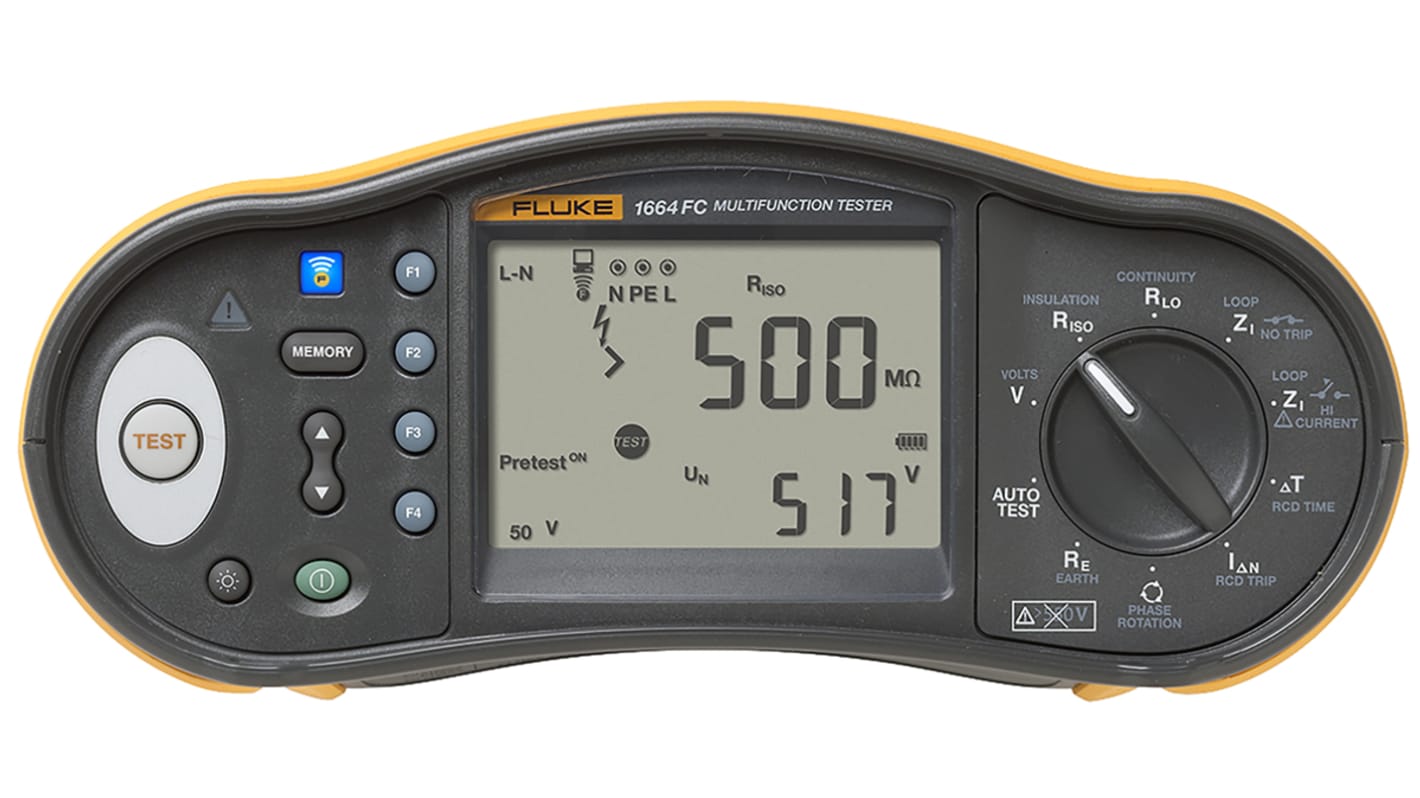 Fluke 1664FC Multifunction Tester, 50 V, 100 V, 250 V, 500 V, 1000 V  , Earth Resistance Measurement With BLE, USB