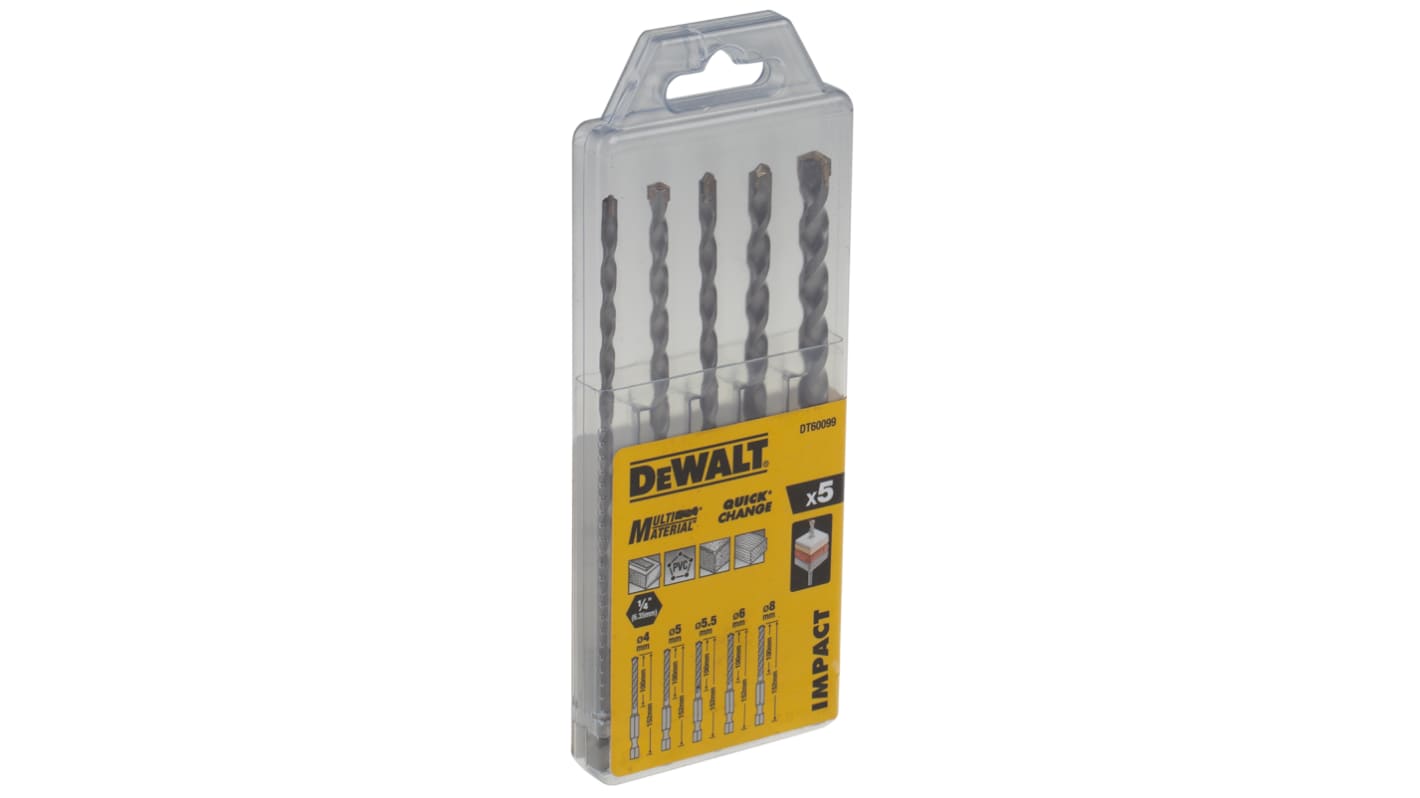 DeWALT 麻花钻头 钻头, 5件套, 碳化制, 4mm至8mm, 用于石工、 多材料