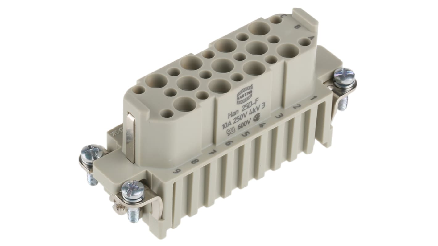 HARTING Heavy Duty Power Connector Insert, 10A, Female, Han D Series, 25 Contacts