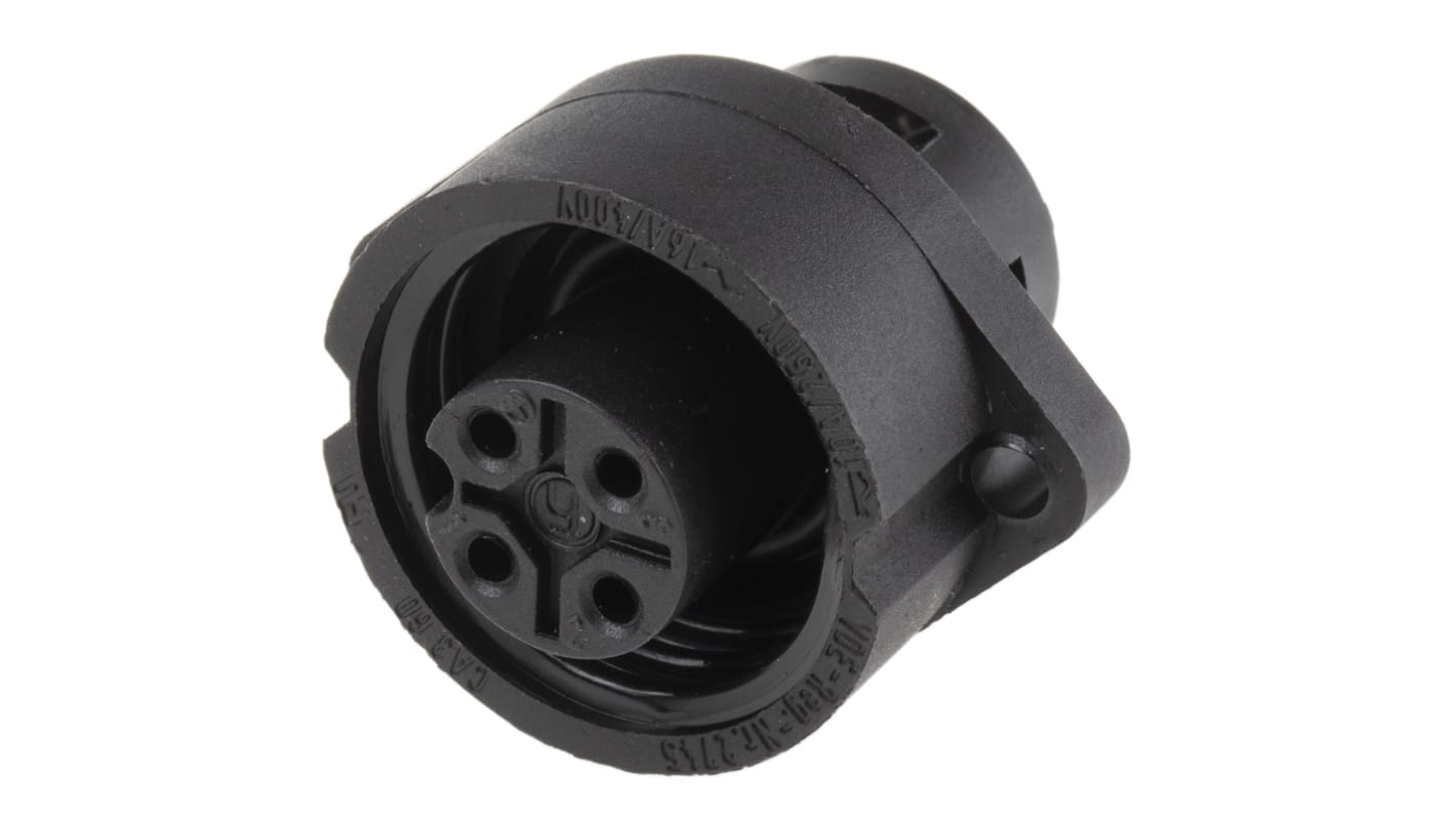 Hirschmann 圆形连接器插座, 3 + PE芯, 法兰安装, 螺钉端接, 16.0A, 400.0 V, IP67, CA系列