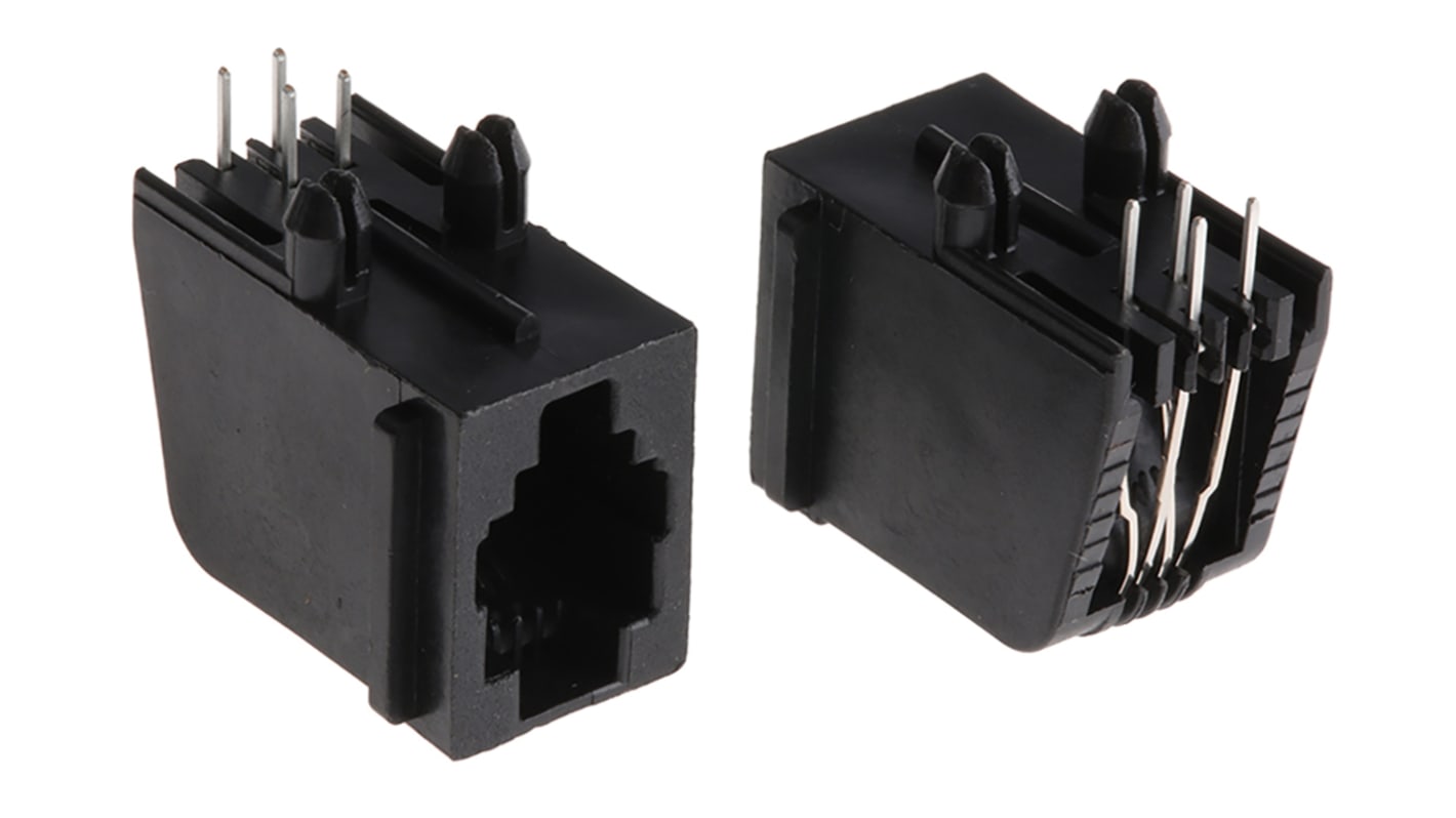 Conector RJ14 Cat3 Hembra TE Connectivity serie 520249, de 4P/4C vías, apantallamiento UTP