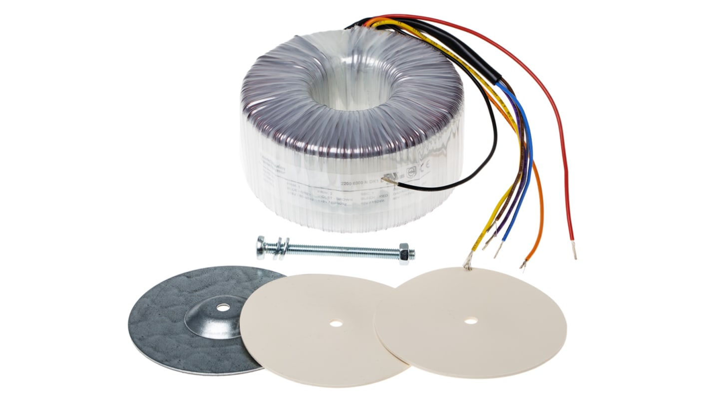 Transformador toroidal RS PRO, Tensión 2 x 40V ac, Potencia 300VA, Montaje superficial