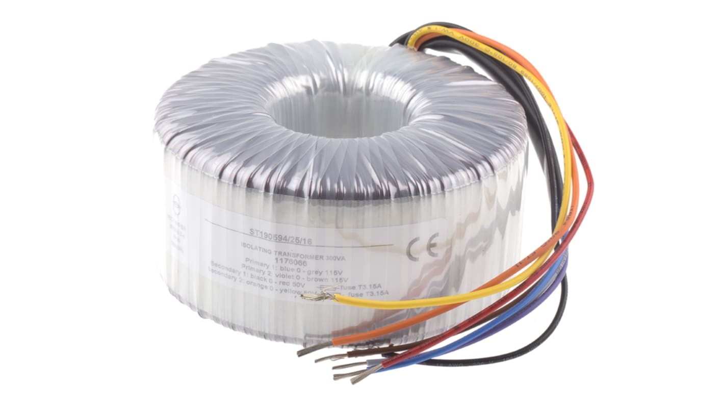 RS PRO 2 x 115V ac, 2 x 50V ac Toroidal Transformer, 300VA 2 Output