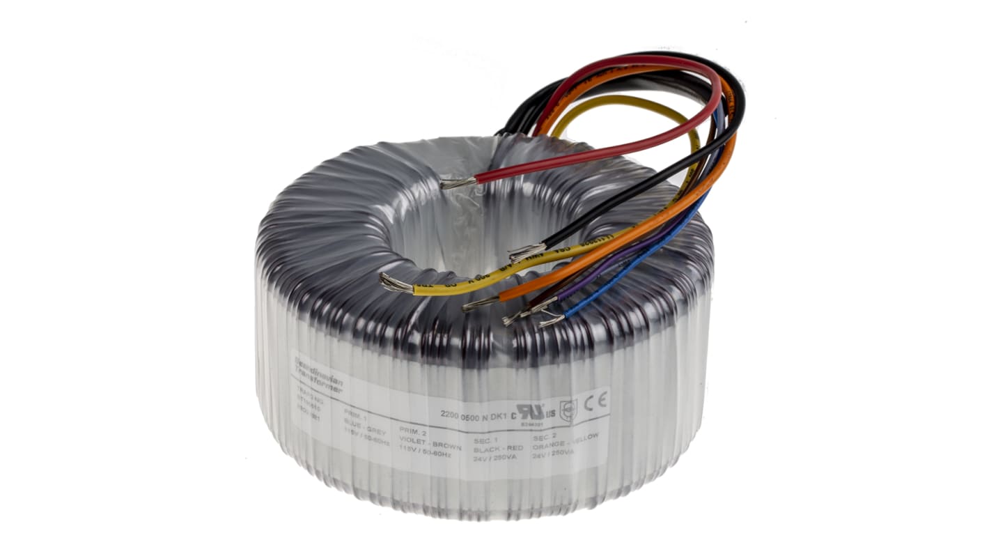 RS PRO 2 x 115V ac, 2 x 24V ac Toroidal Transformer, 500VA, IEC 61558-2-6