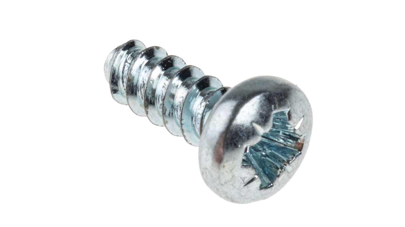 RS PRO Bright Zinc Plated, Clear Passivated Steel Pan Head Thread Forming Screw, N°6 x 9mm Long