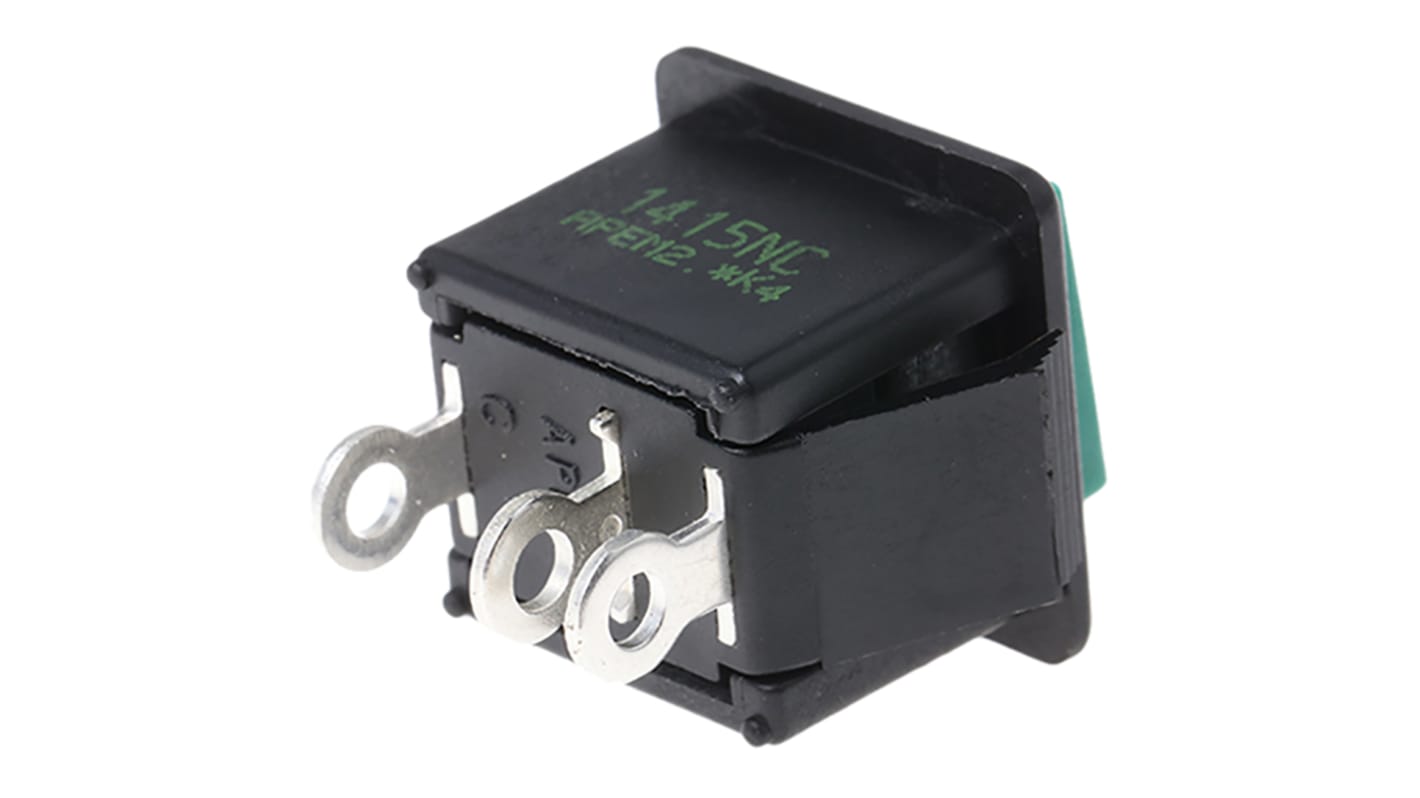 Interruptor de Botón Pulsador APEM 1400N, color de botón Verde, SPDT, acción momentánea, 2 A a 250 V ac, 250V ac,