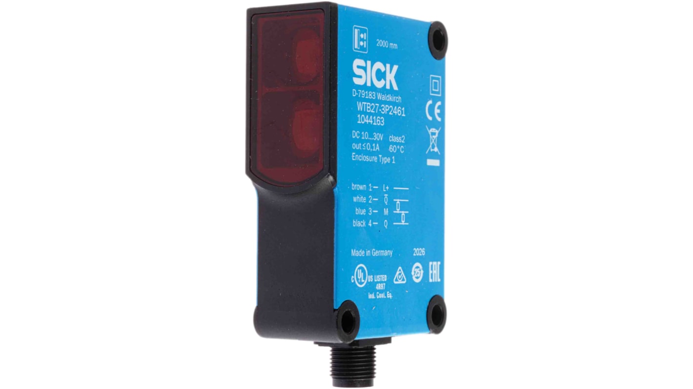 Rs-Online Sensore fotoelettrico Rettangolare SICK a soppressione di sfondo rilevamento 30 mm → 2 m. uscita PNP