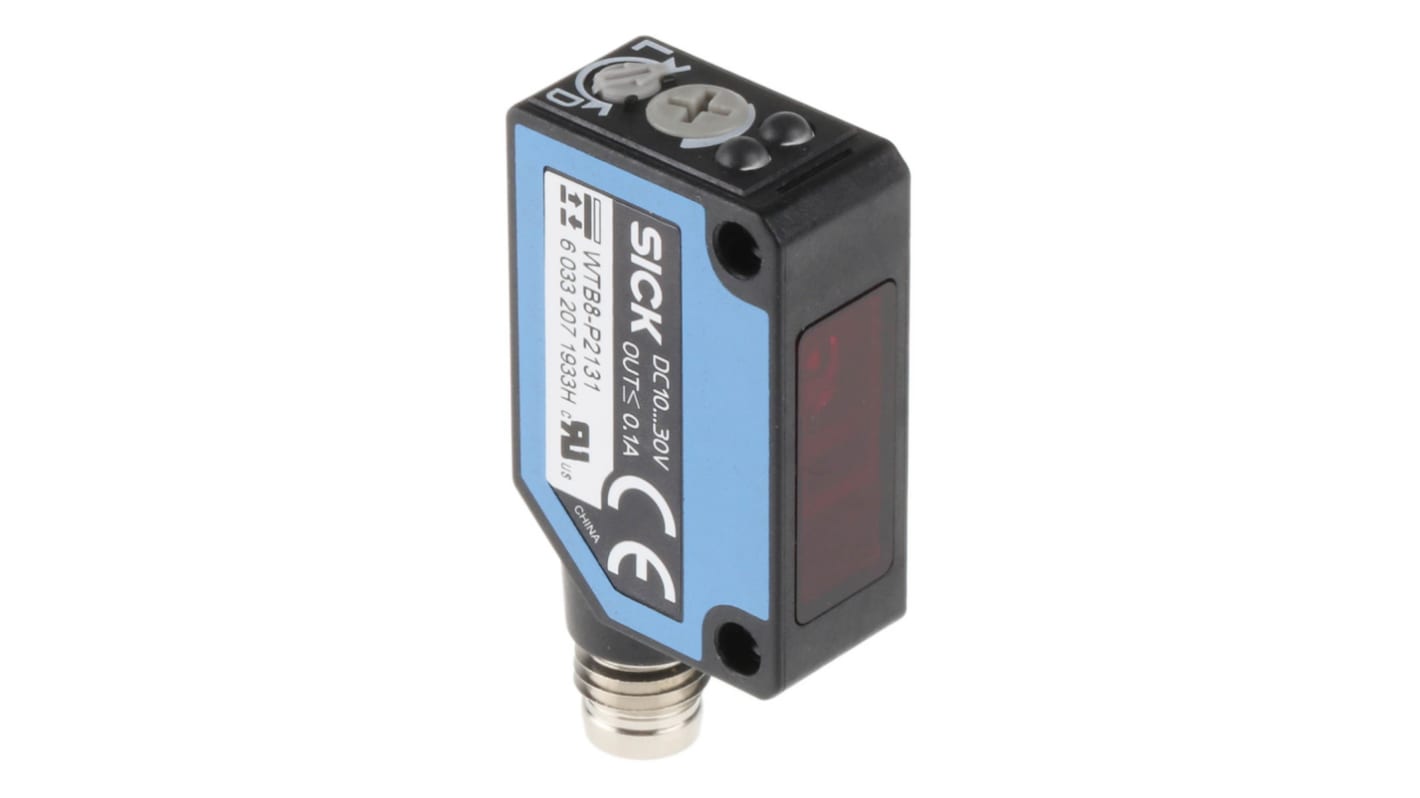 Rs-Online Sensore fotoelettrico Rettangolare SICK a soppressione di sfondo rilevamento 30 mm → 300 mm uscita PNP