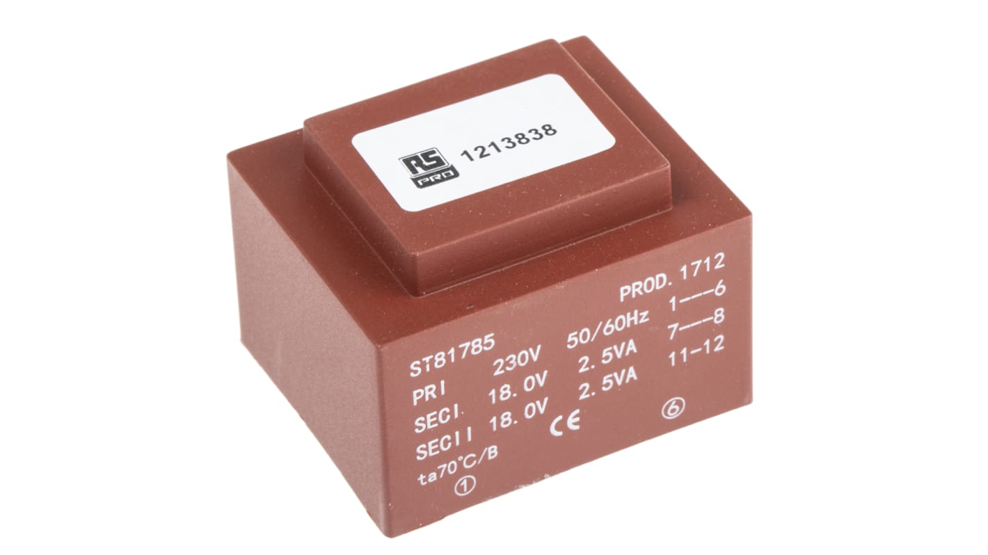 RS PRO 2 x 18V ac 2 Output PCB Mount PCB Transformer, 5VA