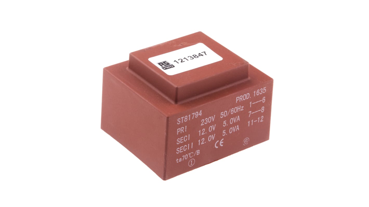 RS PRO 2 x 12V ac 2 Output PCB Mount PCB Transformer, 10VA