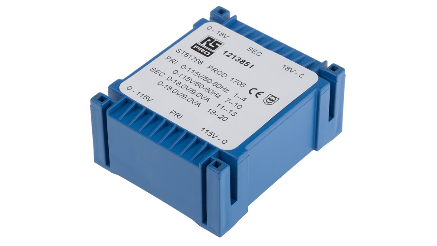 RS PRO 2 x 18V ac 2 Output PCB Mount PCB Transformer, 18VA