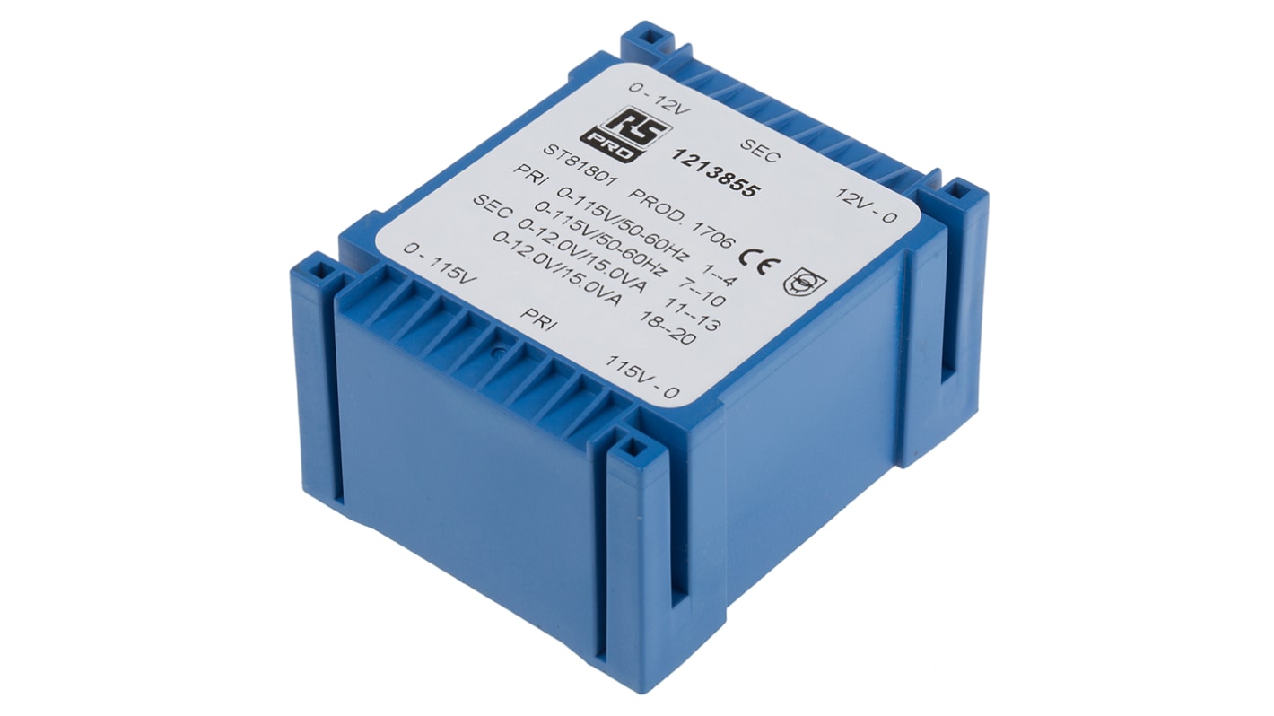 RS PRO 2 x 12V ac 2 Output PCB Mount PCB Transformer, 30VA, IEC 61558-2-6