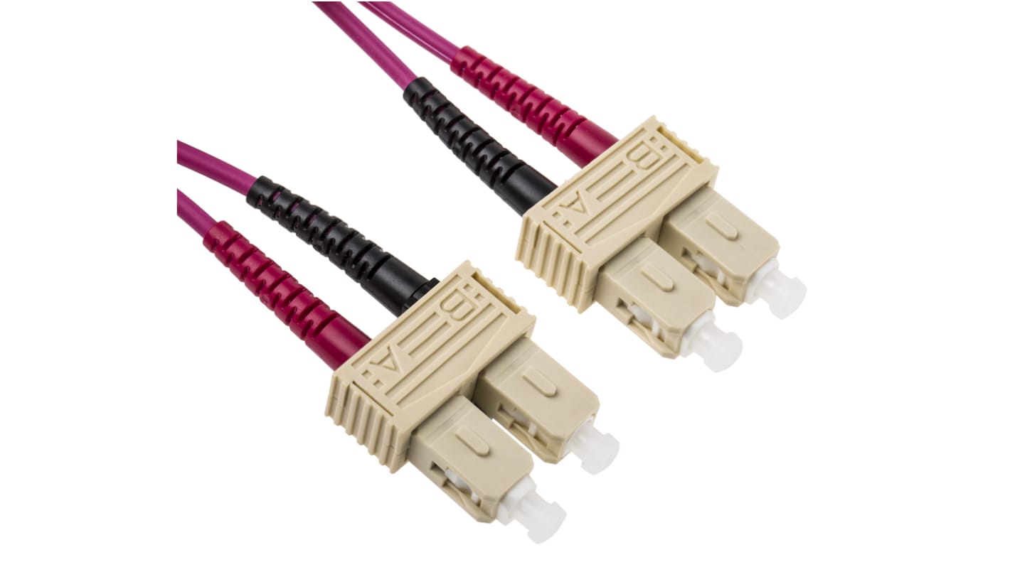 RS PRO SC to SC Duplex Multi Mode OM4 Fibre Optic Cable, 900μm, Violet, 1m