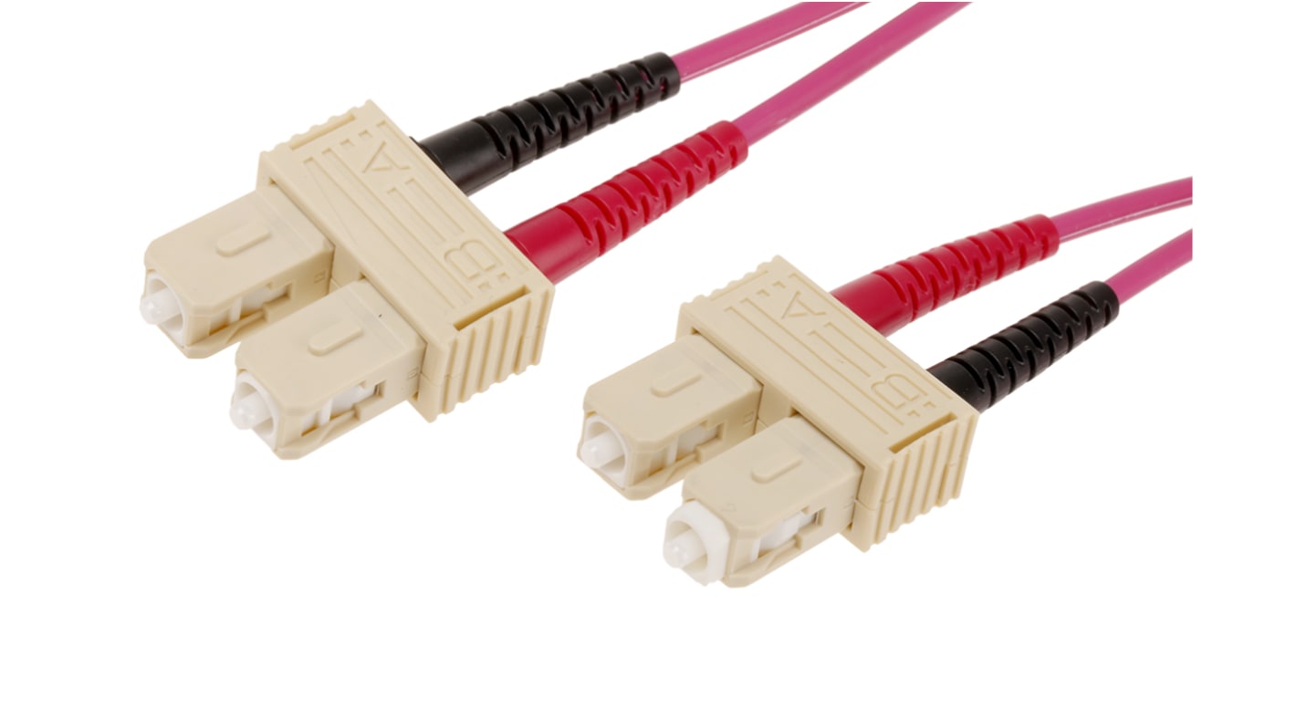 RS PRO SC to SC Duplex Multi Mode OM4 Fibre Optic Cable, 900μm, Violet, 3m
