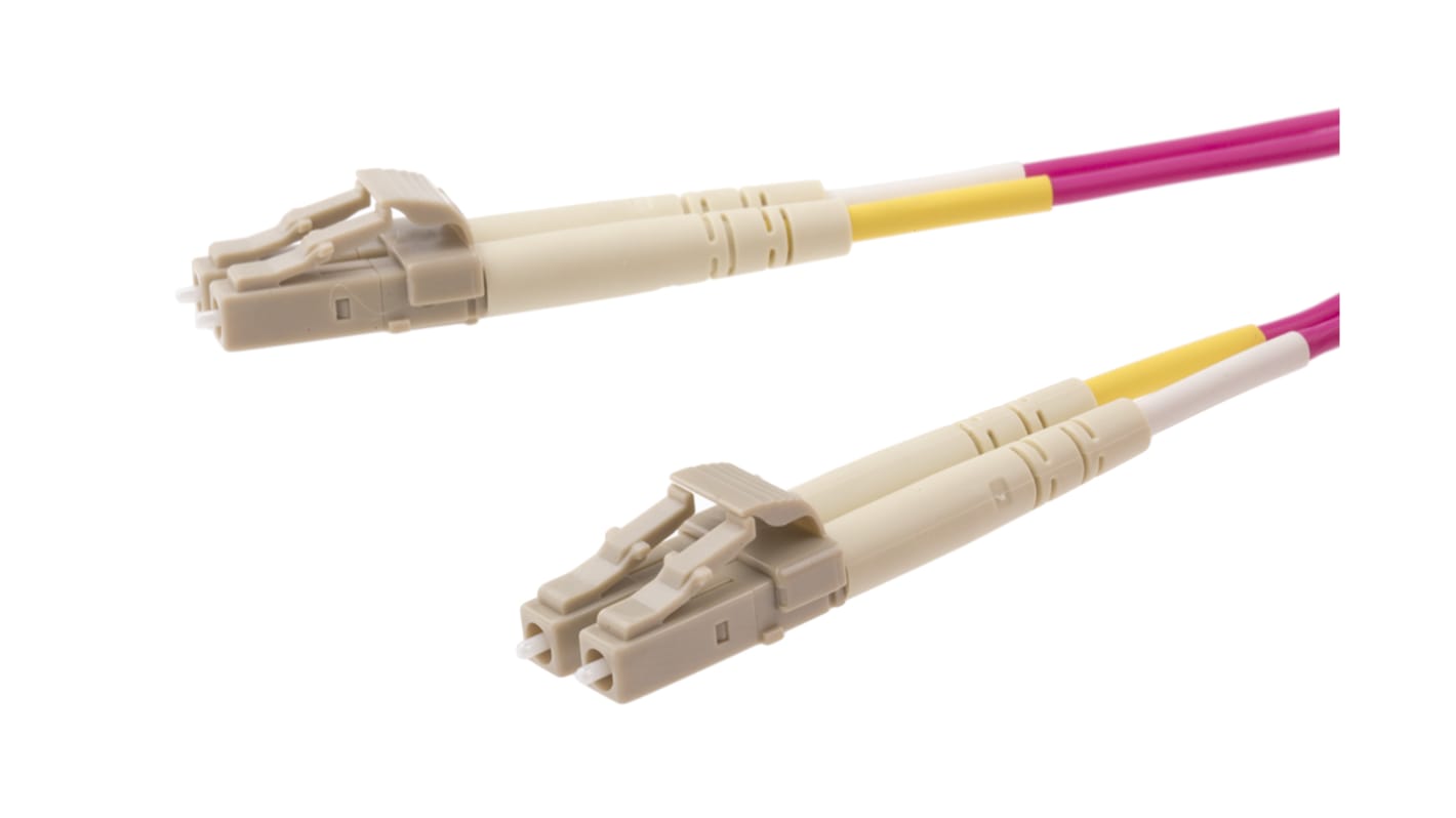 RS PRO LC to LC Duplex Multi Mode OM4 Fibre Optic Cable, 900μm, Violet, 1m