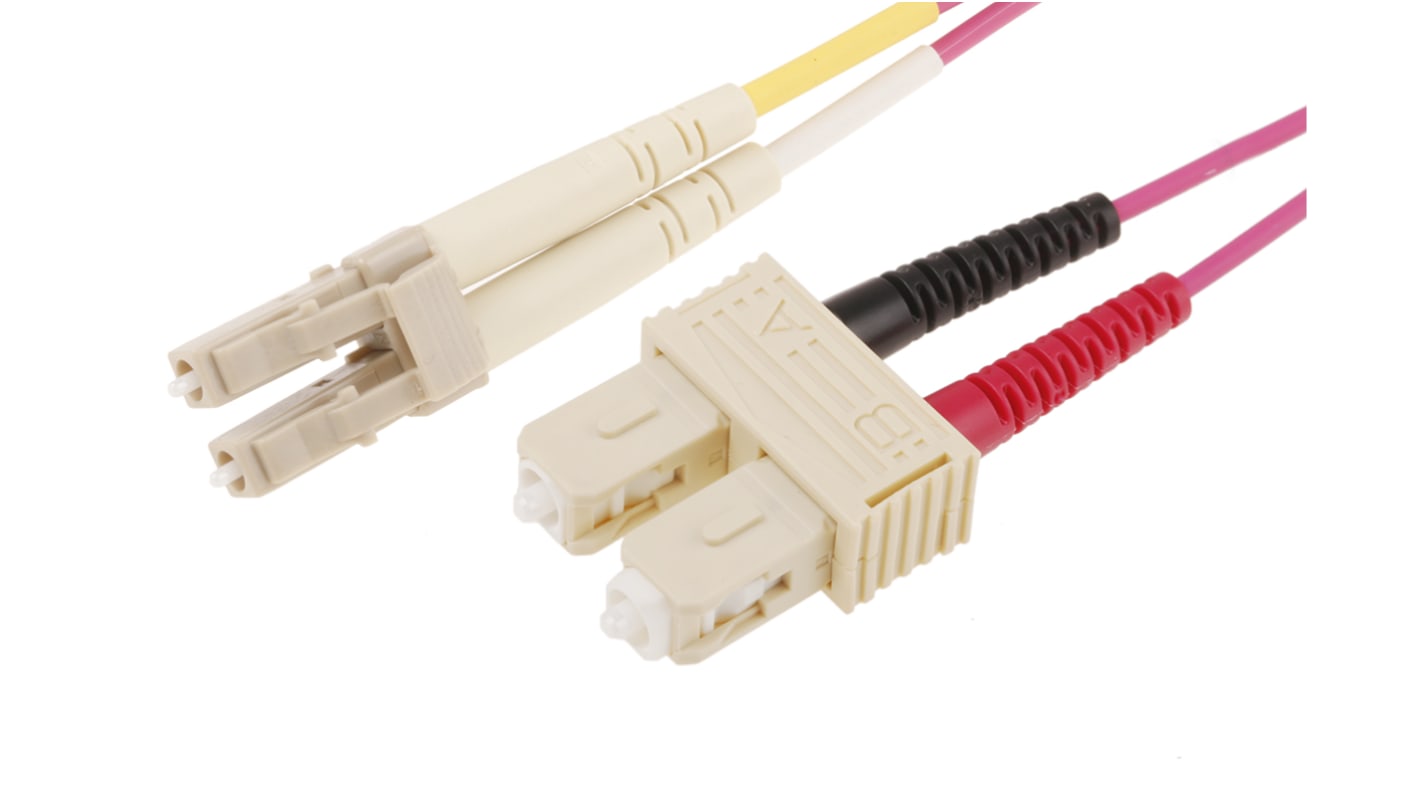 Cable de fibra óptica RS PRO OM4, con A: LC, con B: SC, long. 3m, funda de , funda libre de halógenos y bajo nivel de