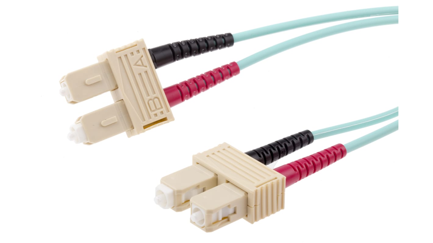 Cable de fibra óptica RS PRO OM3, con A: SC, con B: SC, long. 2m, funda de , funda libre de halógenos y bajo nivel de