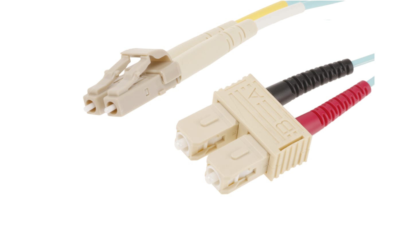 Cable de fibra óptica RS PRO OM3, con A: LC, con B: LC, long. 2m, funda de , funda libre de halógenos y bajo nivel de