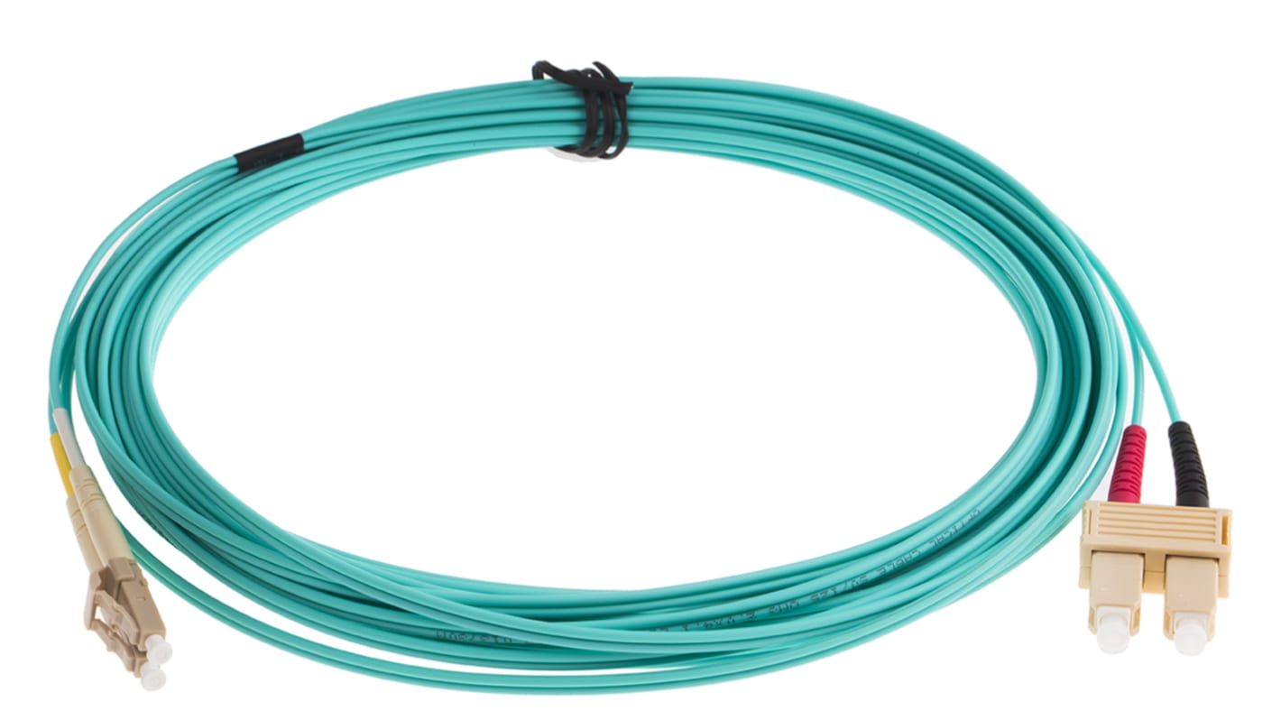 RS PRO LC to SC Duplex Multi Mode OM3 Fibre Optic Cable, 900μm, Blue, 10m