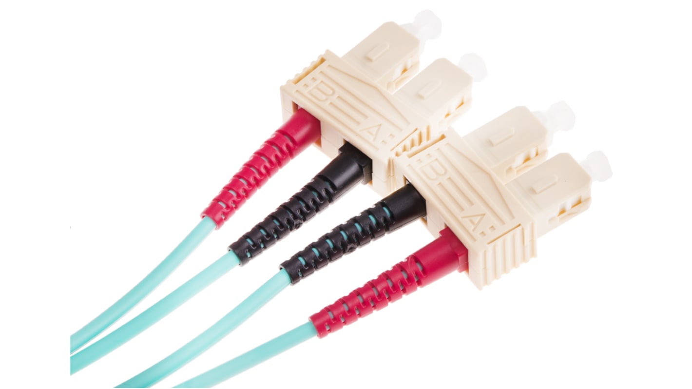RS PRO SC to SC Duplex Multi Mode OM4 Fibre Optic Cable, 900μm, Blue, 1m