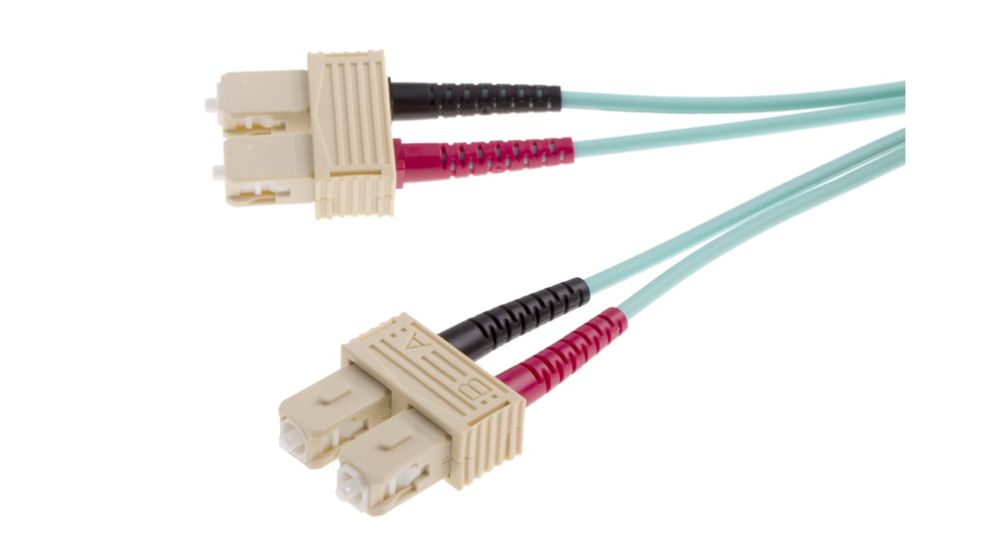 RS PRO SC to SC Duplex Multi Mode OM4 Fibre Optic Cable, 900μm, Blue, 2m