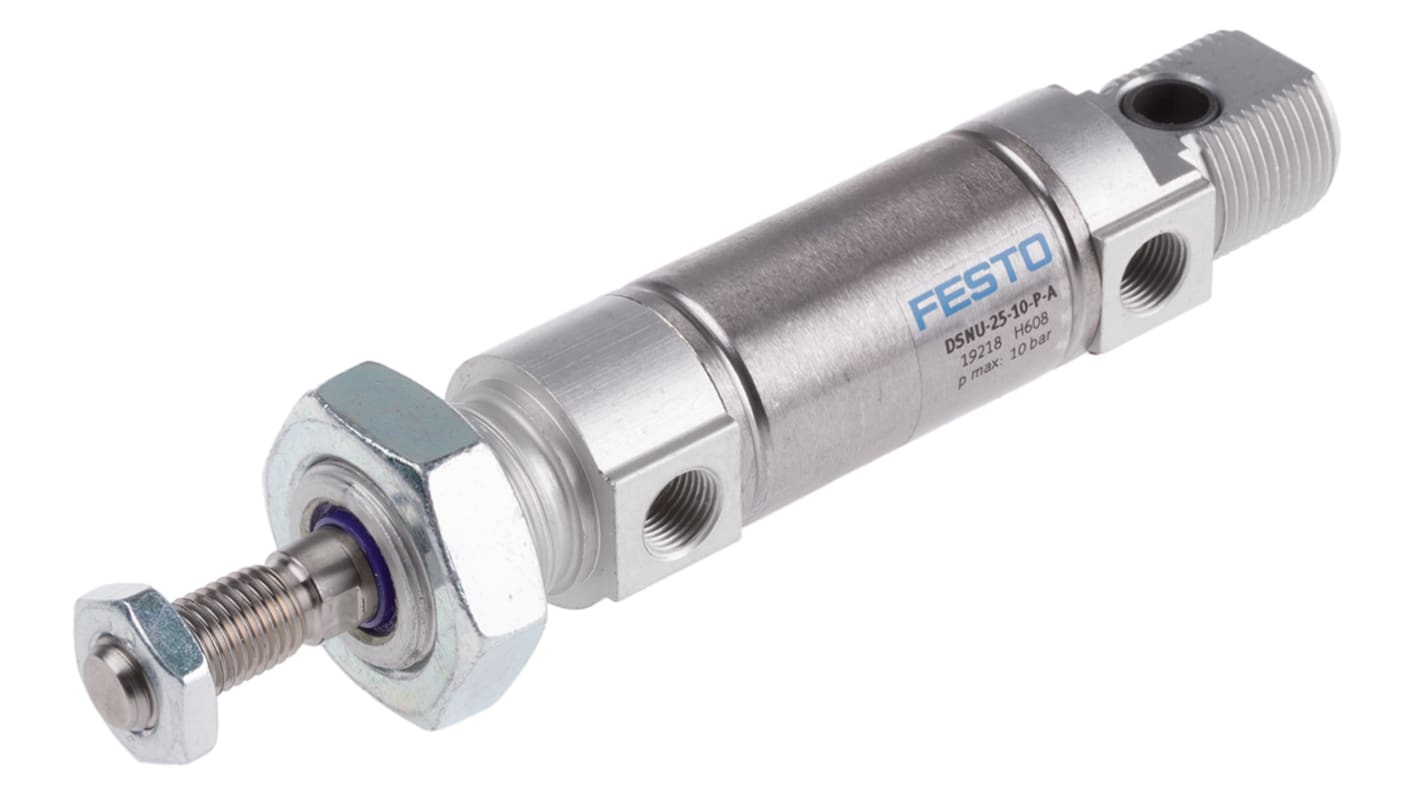 Festo Pneumatic Cylinder - 19218, 25mm Bore, 10mm Stroke, DSNU Series, Double Acting