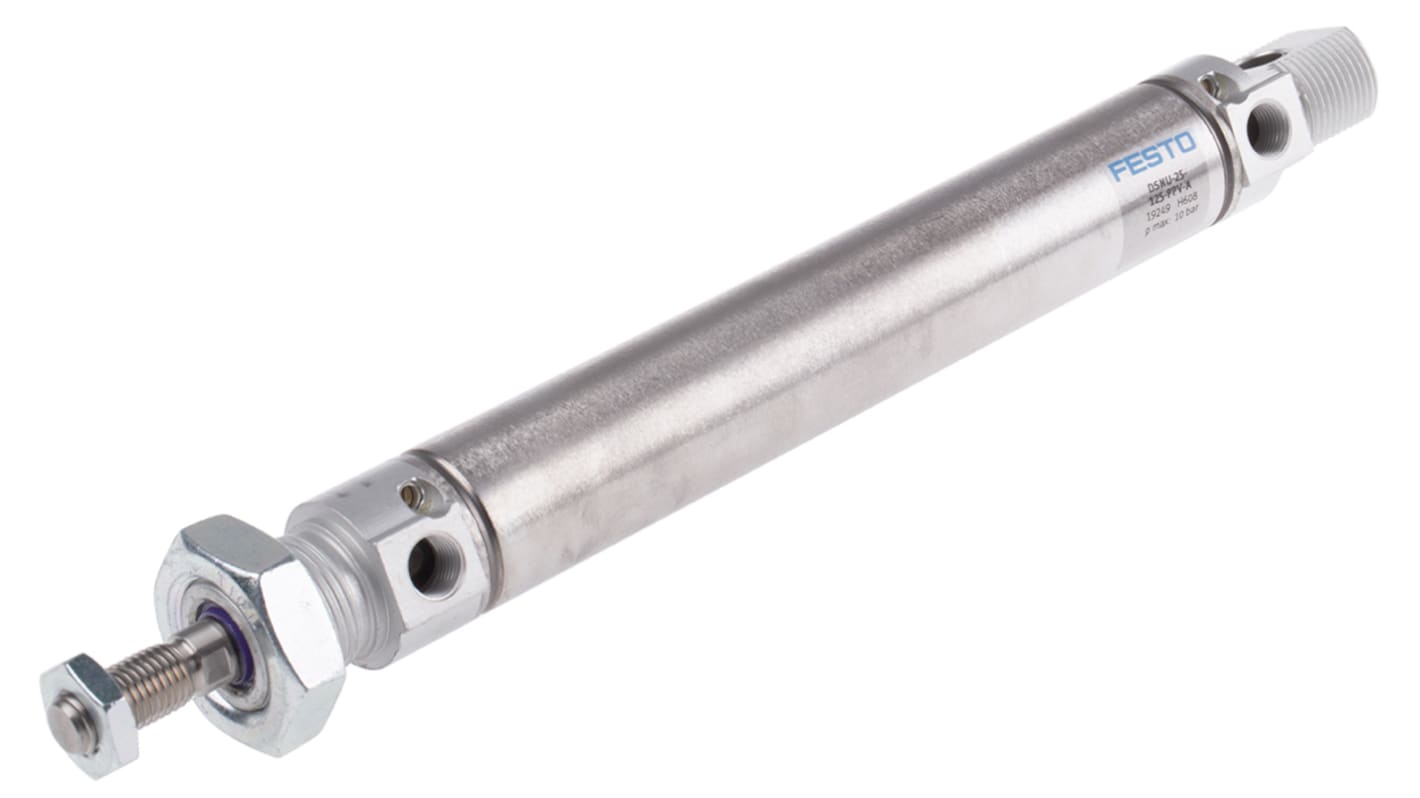 Festo Pneumatic Cylinder - 19249, 25mm Bore, 125mm Stroke, DSNU Series, Double Acting