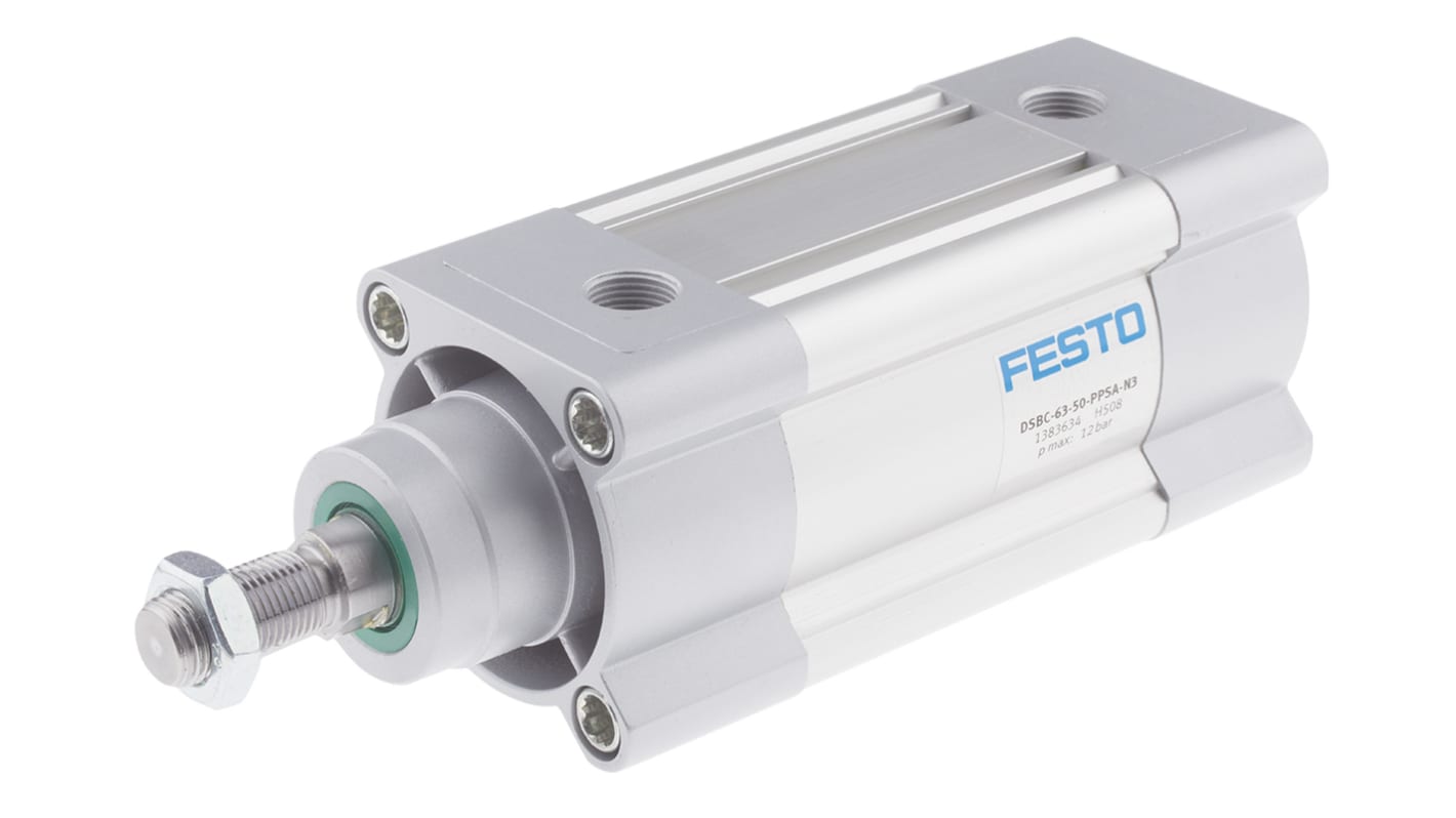 Festo 双作用活塞杆气缸, 50mm行程, 63mm孔径, 外螺纹活塞杆, G 3/8接口, 空气缓冲, 243.1 x 75 x 75mm, DSBC系列