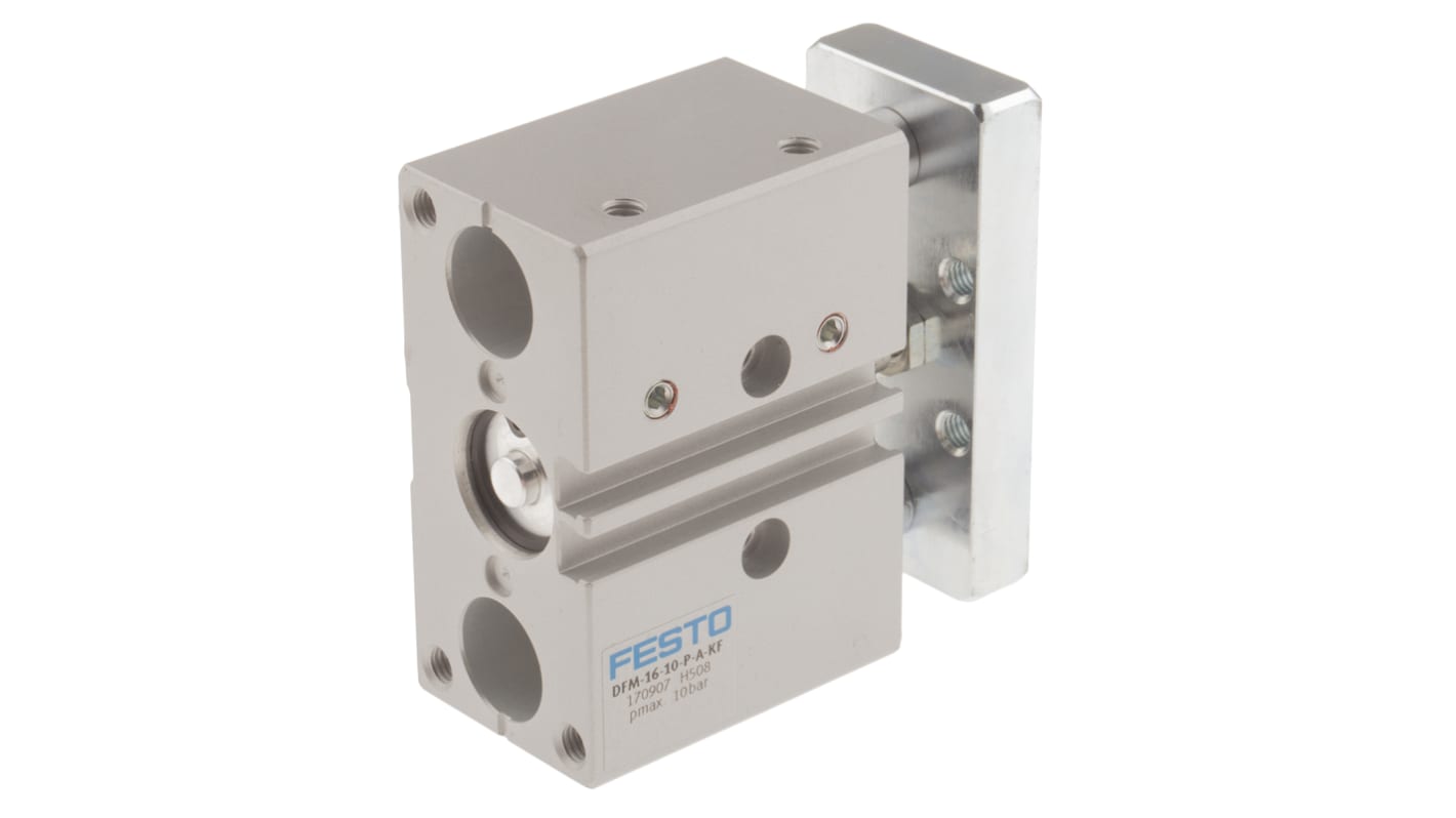 Festo 带导杆气缸, 16mm孔径, 10mm行程, 合成橡胶缓冲, 60 x 67 x 32mm, DFM系列, 170907