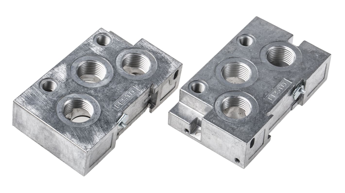 Festo NEV series 3 station G 1/2, G 1/8 Manifold End Base for use with Solenoid/Pneumatic Valves, 161104