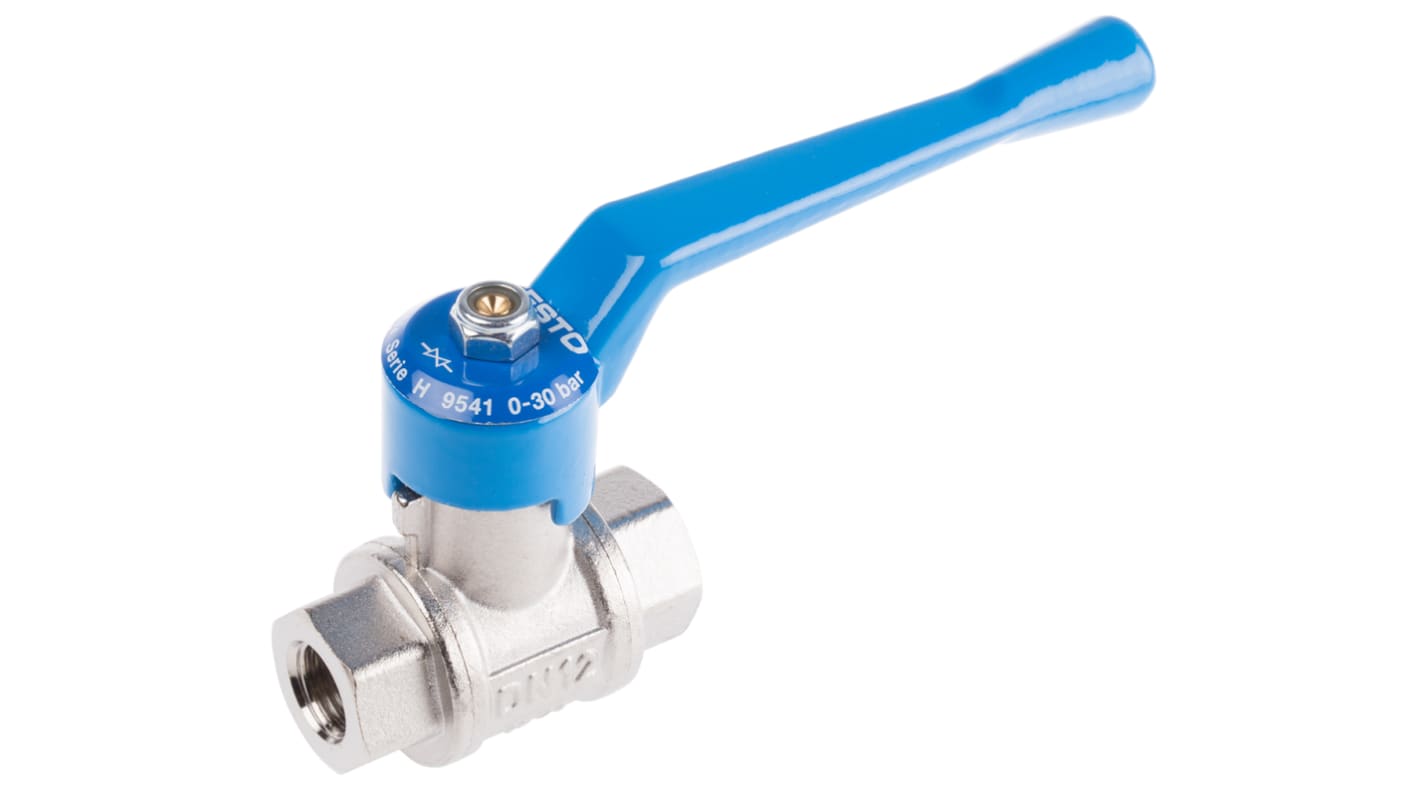 Festo Brass 2 Way, Ball Valve, G 1/4in, 10mm, -0.95 → 30bar Operating Pressure