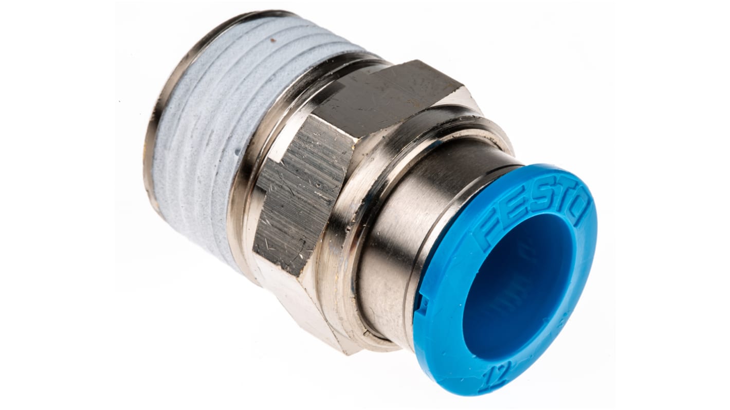 Festo QS Series Straight Threaded Adaptor, R 1/2 Male to Push In 12 mm, Threaded-to-Tube Connection Style, 153010