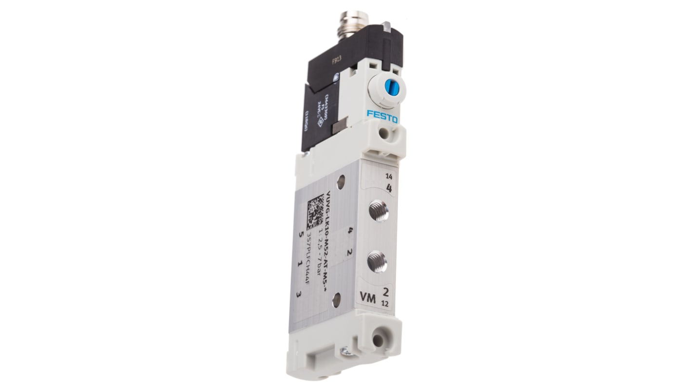 Festo 5/2 Solenoid Valve - Solenoid/Spring Metric M5 VUVG Series 24V dc, 8042543