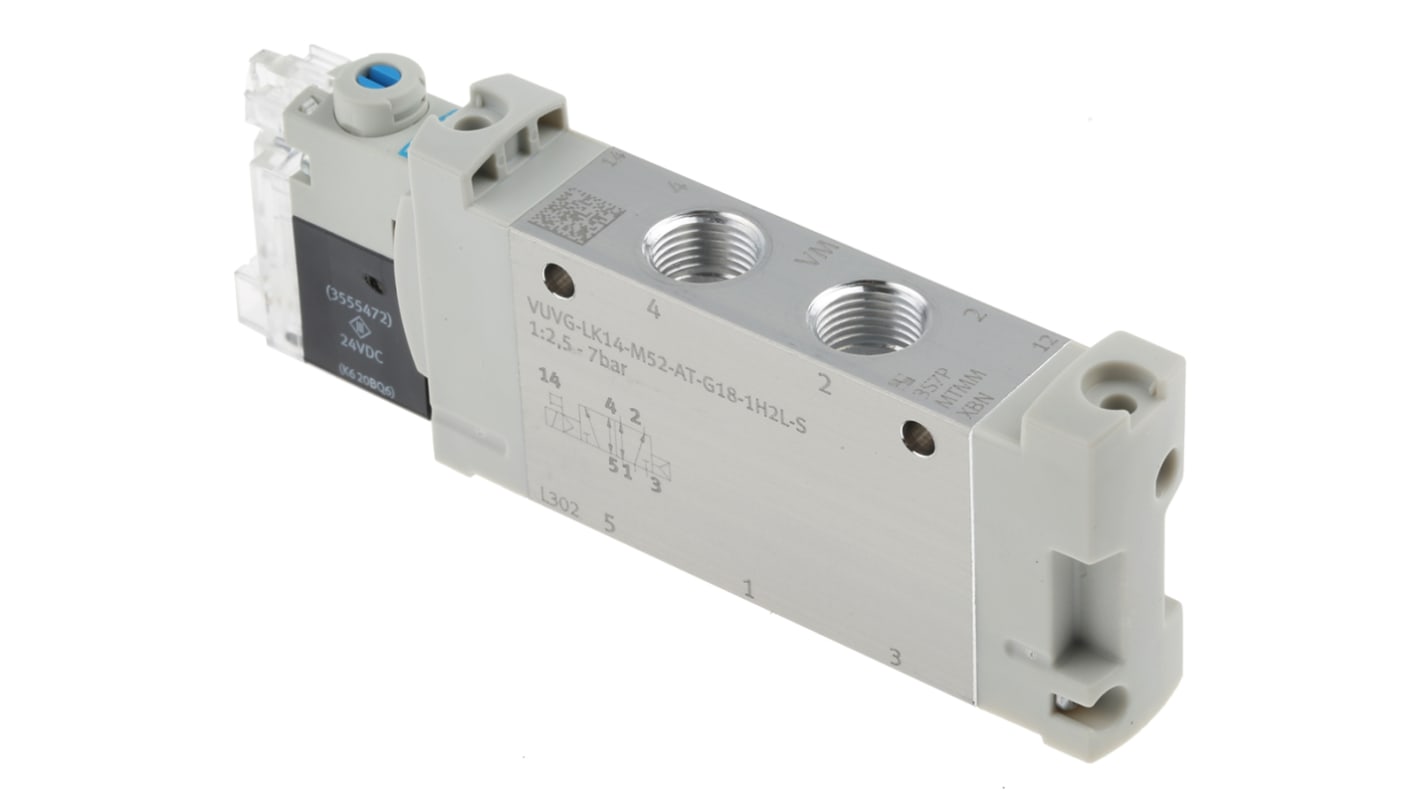 Válvula de solenoide Festo, Serie VUVG, Rosca G 1/8, Función 5/2, Solenoide/Resorte, En Línea, 660l/min