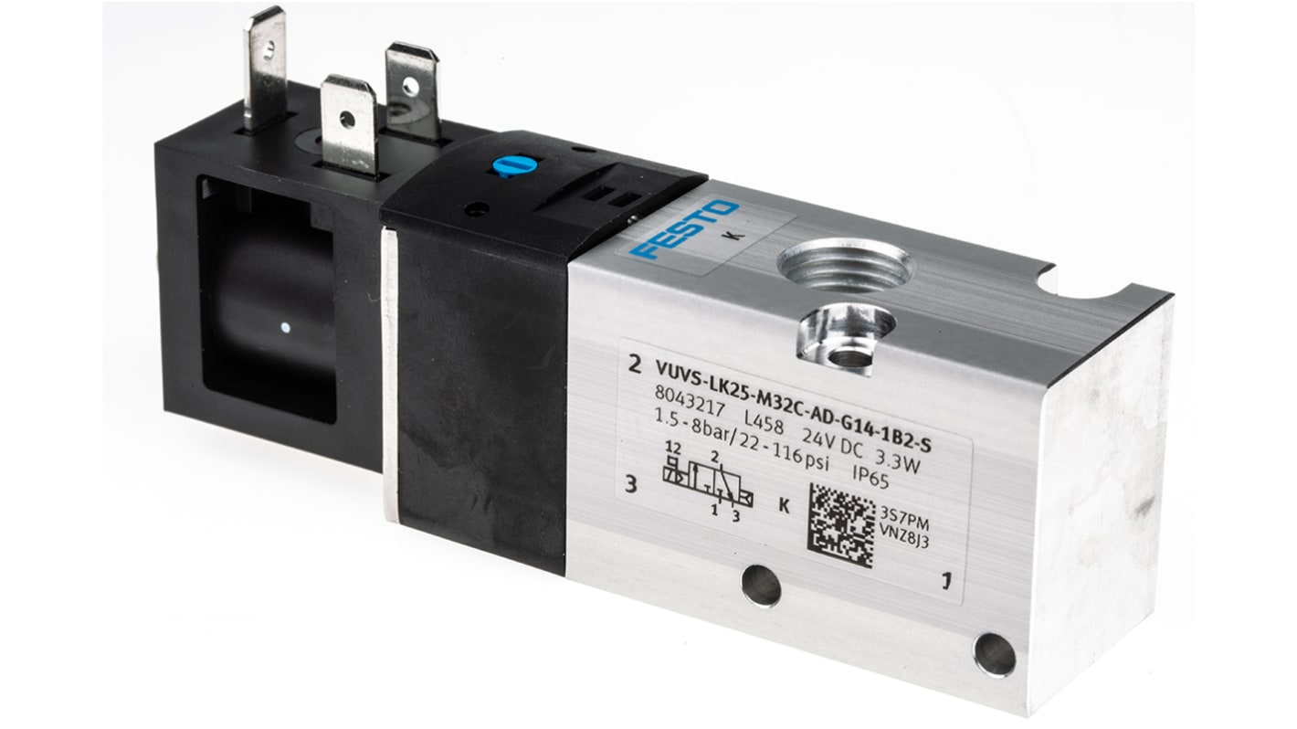 Festo Magnetventil, serie VUVS, G 1/4, 3/2, Magnet/magnet, Inline, 1000l/min