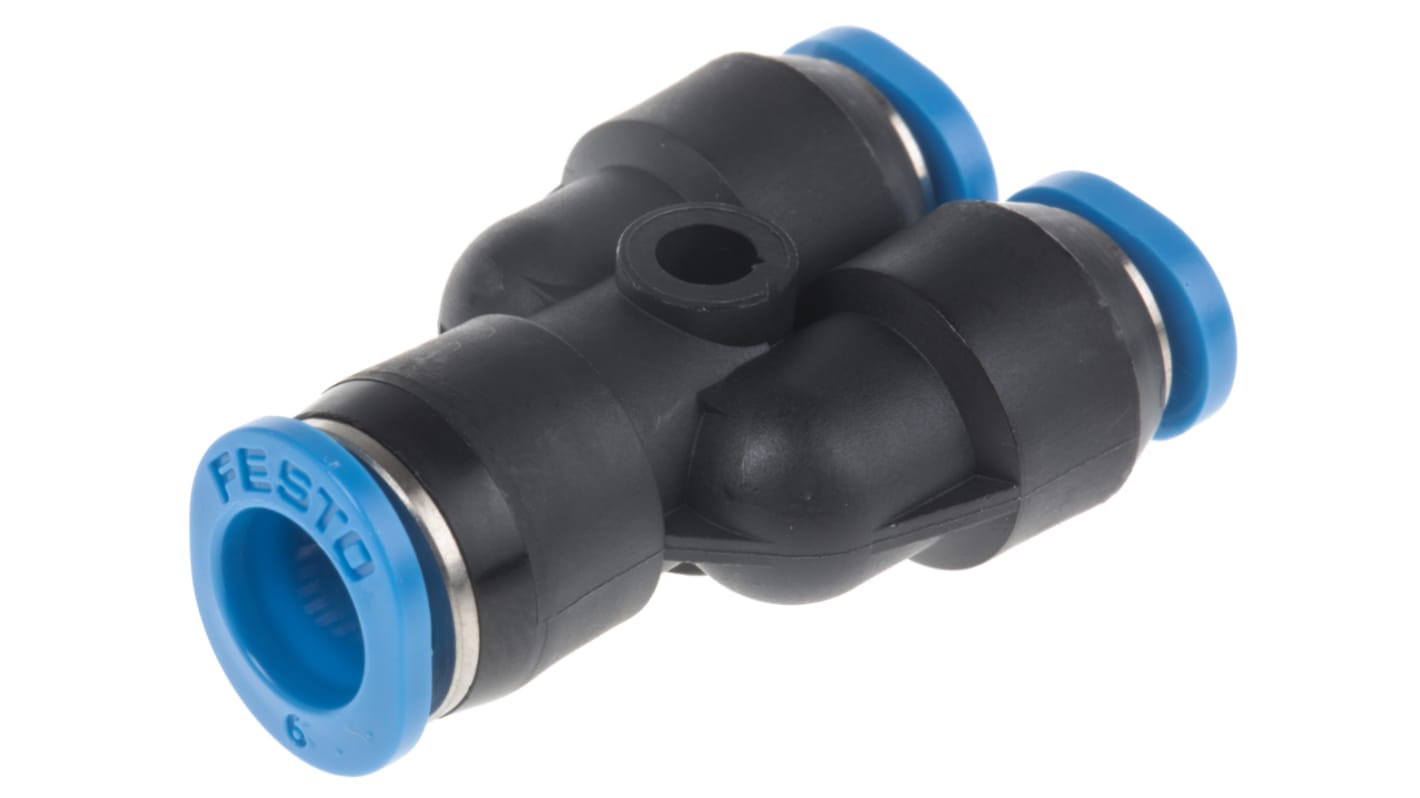 Racor neumático Festo QSMY, Adaptador de tubo a tubo en Y, con. A Encaje a presión, 6 mm, con. B Encaje a presión, 4